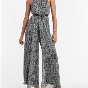 Express Women's Printed Mock Neck Shapeless Jumpsuit Black Print